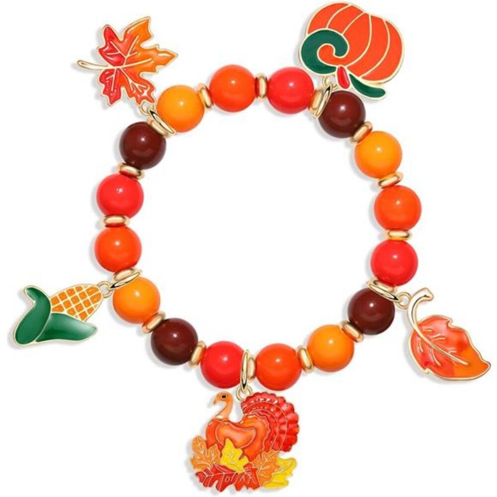 Thanksgiving Fall Bracelets for Women, Cute Turkey Pumpkin Maple Leaf‎ Charms